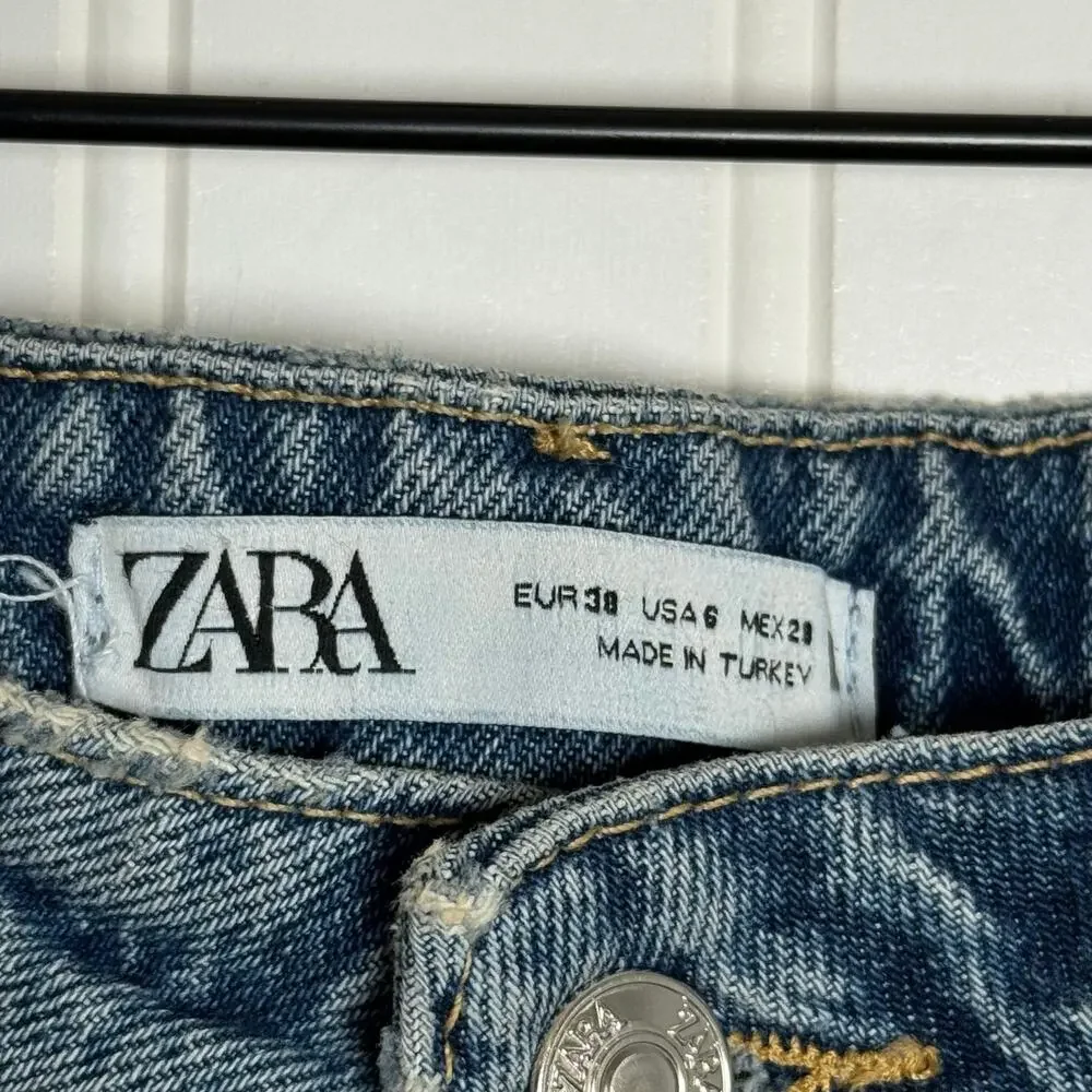 ZARA High Rise Z1975 Straight Leg Jeans Medium Wash Denim Women’s Size 6 - Picture 4 of 11